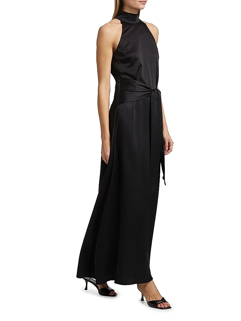 Jocelyn Satin Tie- Front Maxi Dress
