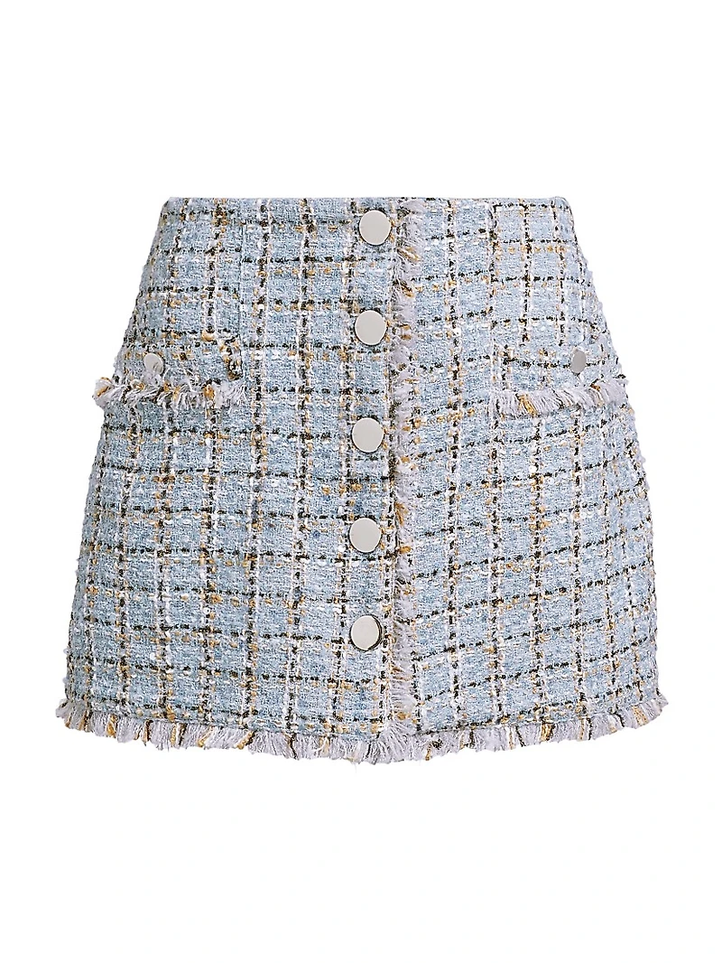 Ariel Button-Front Tweed Miniskirt