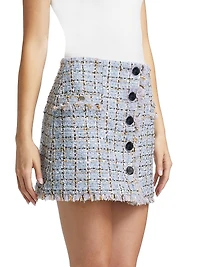 Ariel Button-Front Tweed Miniskirt