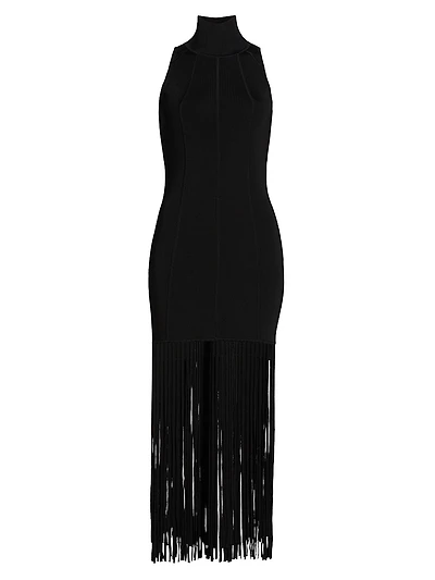 Leslie Fringed Knit Midi-Dress