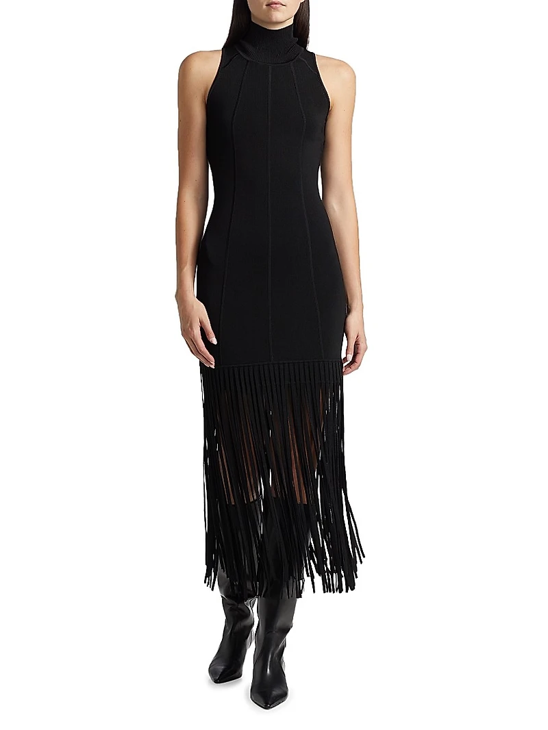 Leslie Fringed Knit Midi-Dress
