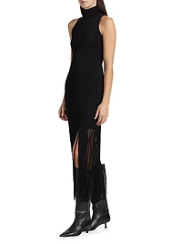 Leslie Fringed Knit Midi-Dress