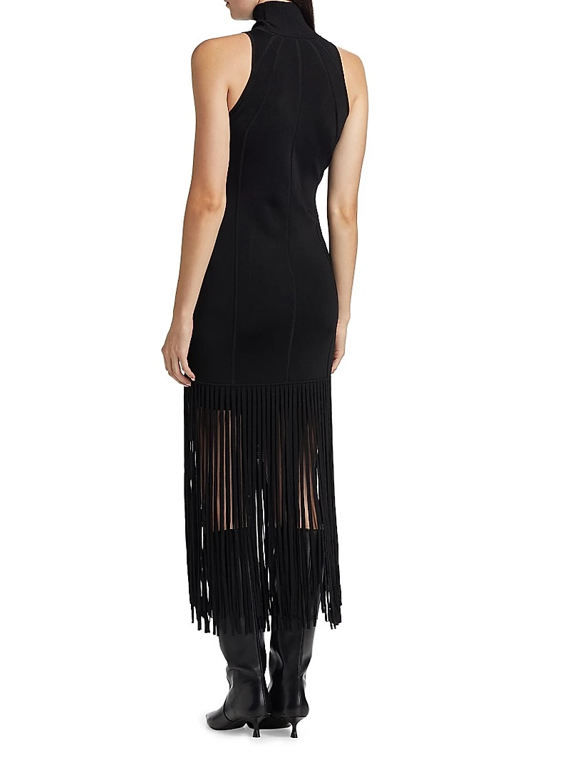 Leslie Fringed Knit Midi-Dress