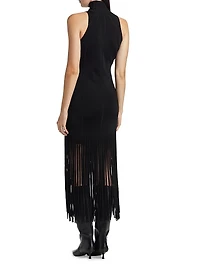 Leslie Fringed Knit Midi-Dress
