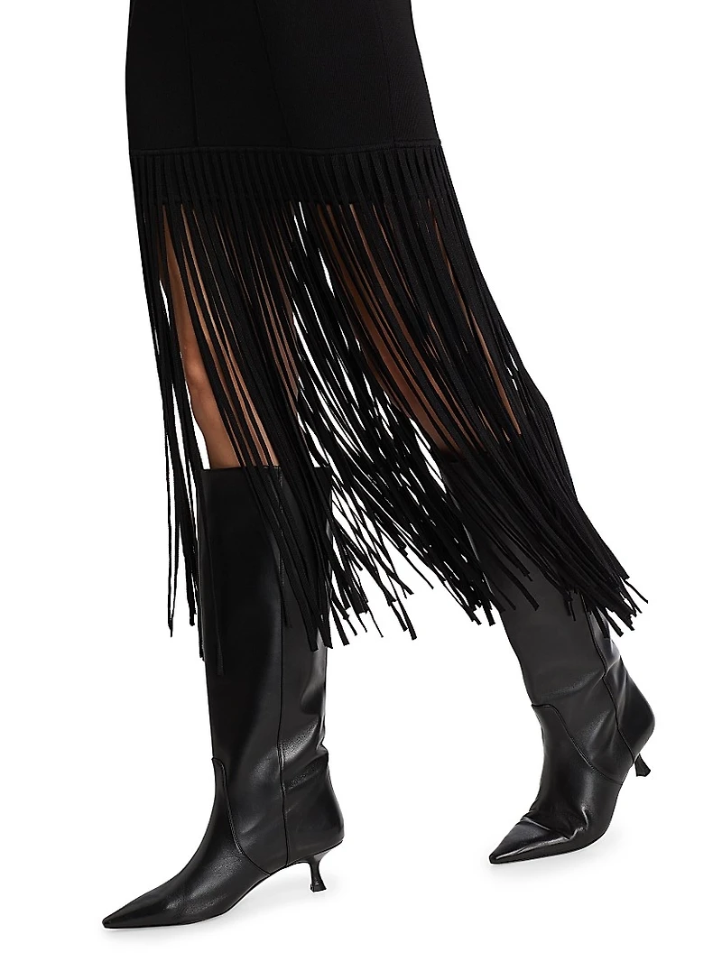 Leslie Fringed Knit Midi-Dress