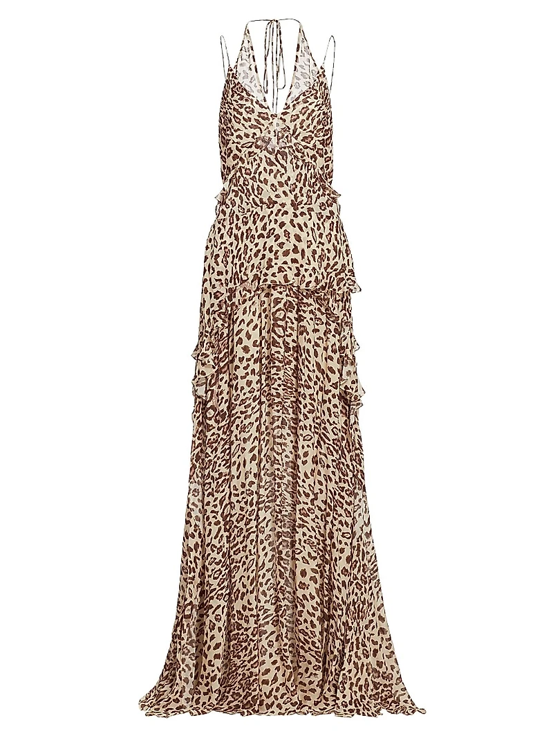 Leopard Georgette Halter Maxi Dress