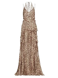 Leopard Georgette Halter Maxi Dress