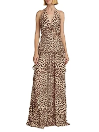 Leopard Georgette Halter Maxi Dress