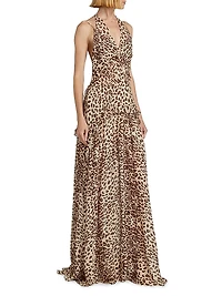 Leopard Georgette Halter Maxi Dress