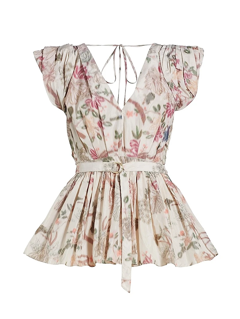 Belted Floral Puff Sleeve Top