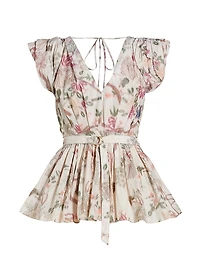Belted Floral Puff Sleeve Top