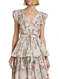 Belted Floral Puff Sleeve Top