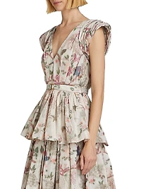 Belted Floral Puff Sleeve Top