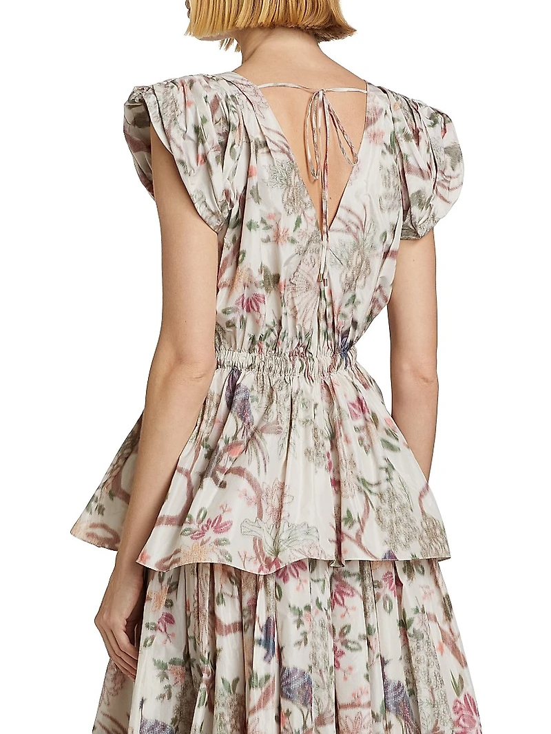 Belted Floral Puff Sleeve Top