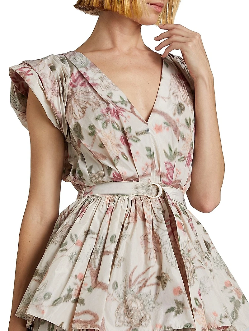 Belted Floral Puff Sleeve Top