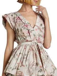 Belted Floral Puff Sleeve Top