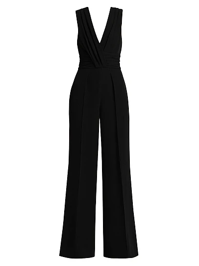 Ruched Stretch Crepe Wide-Leg Jumpsuit