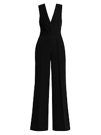 Ruched Stretch Crepe Wide-Leg Jumpsuit