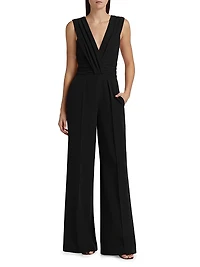 Ruched Stretch Crepe Wide-Leg Jumpsuit