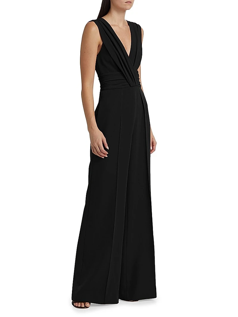 Ruched Stretch Crepe Wide-Leg Jumpsuit