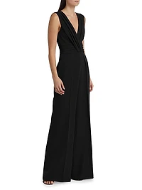 Ruched Stretch Crepe Wide-Leg Jumpsuit