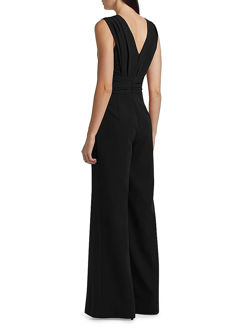 Ruched Stretch Crepe Wide-Leg Jumpsuit