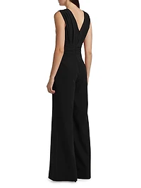 Ruched Stretch Crepe Wide-Leg Jumpsuit