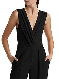 Ruched Stretch Crepe Wide-Leg Jumpsuit