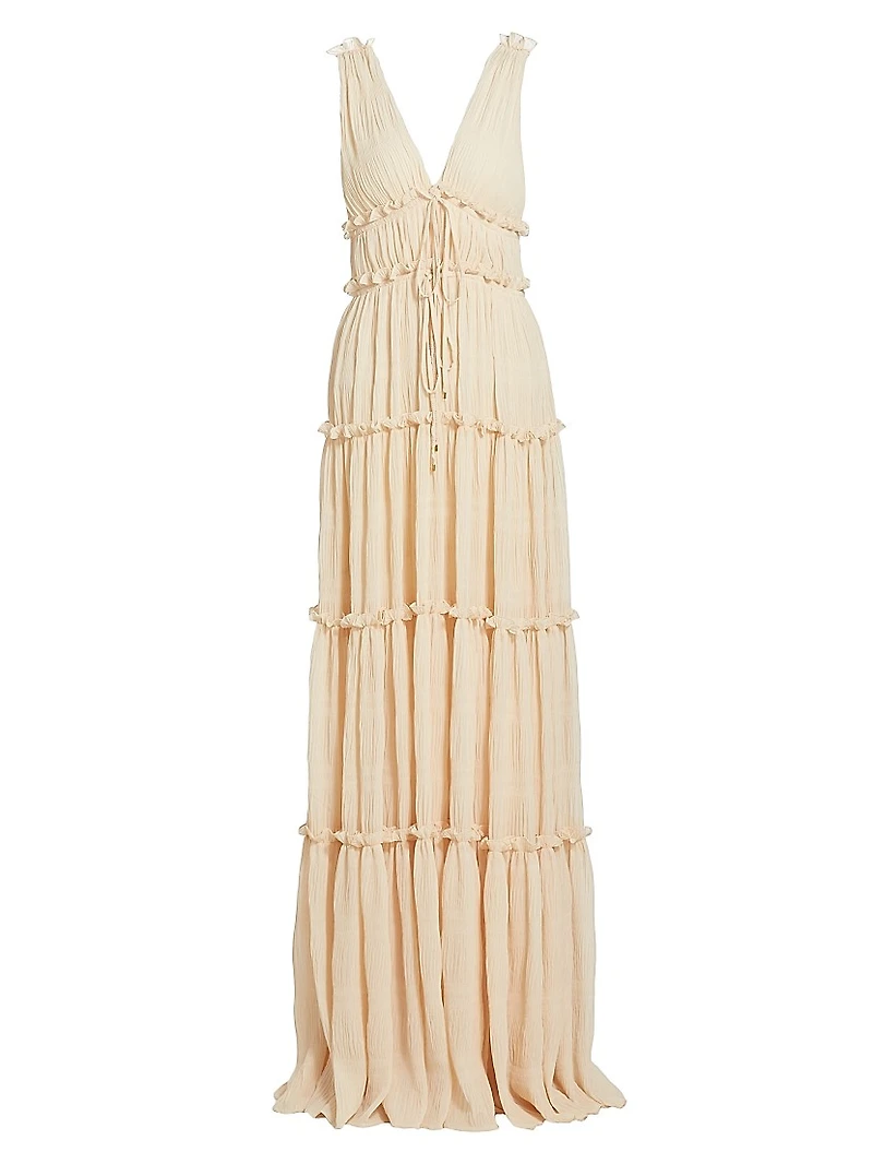 Pleated Crinkle Chiffon Maxi Dress