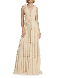 Pleated Crinkle Chiffon Maxi Dress