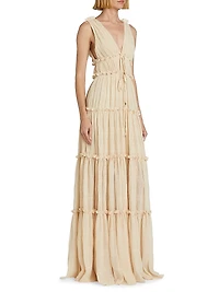 Pleated Crinkle Chiffon Maxi Dress