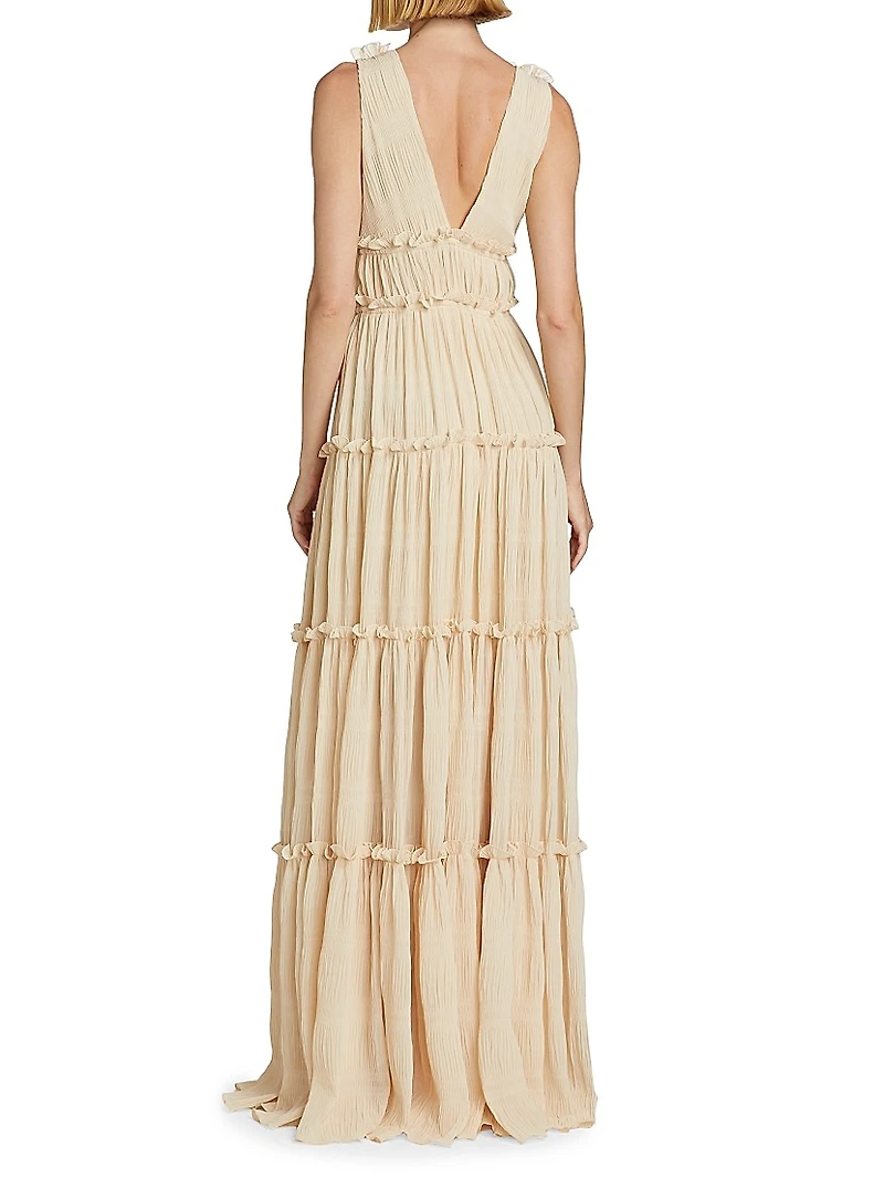 Pleated Crinkle Chiffon Maxi Dress