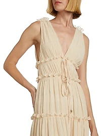 Pleated Crinkle Chiffon Maxi Dress