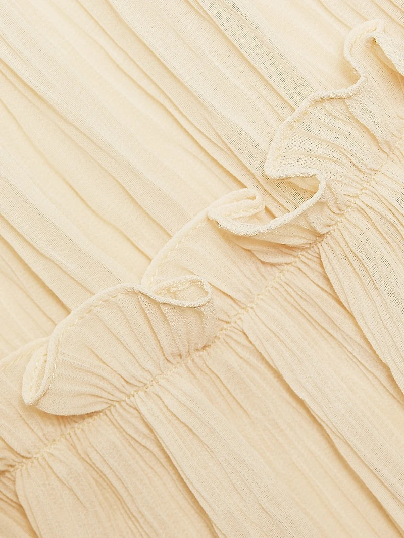 Pleated Crinkle Chiffon Maxi Dress