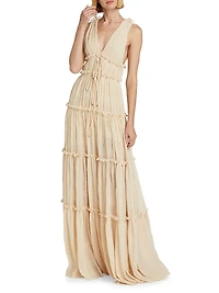 Pleated Crinkle Chiffon Maxi Dress