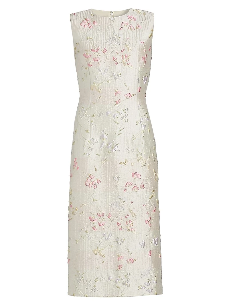 Floral Brocade Sheath Midi-Dress