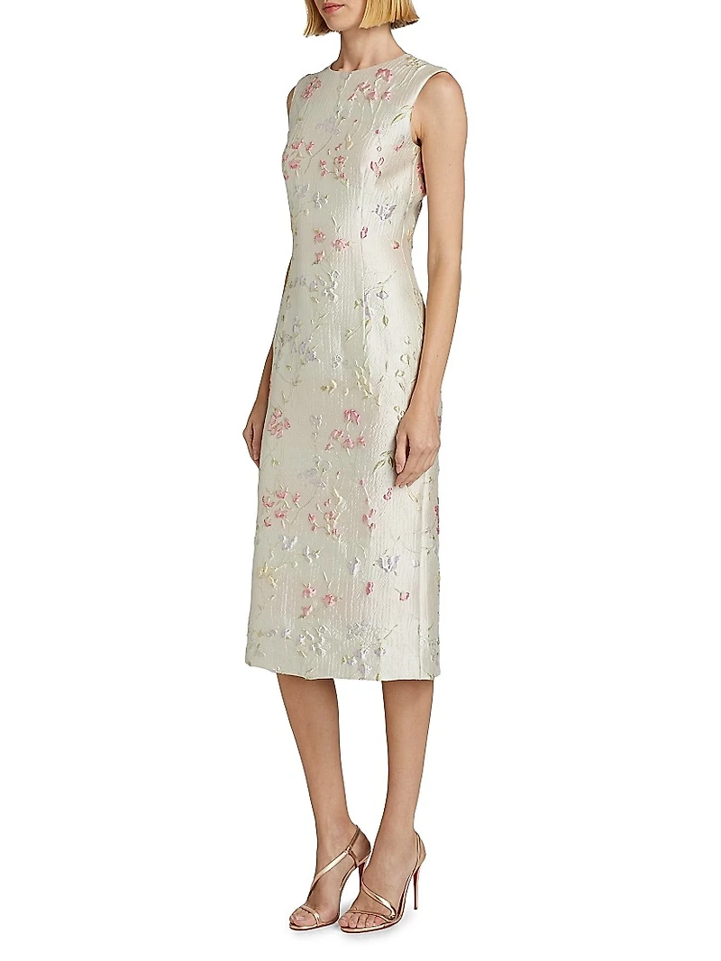 Floral Brocade Sheath Midi-Dress
