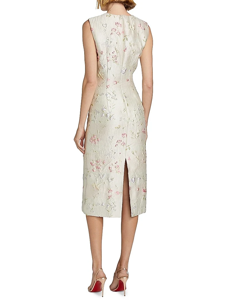 Floral Brocade Sheath Midi-Dress