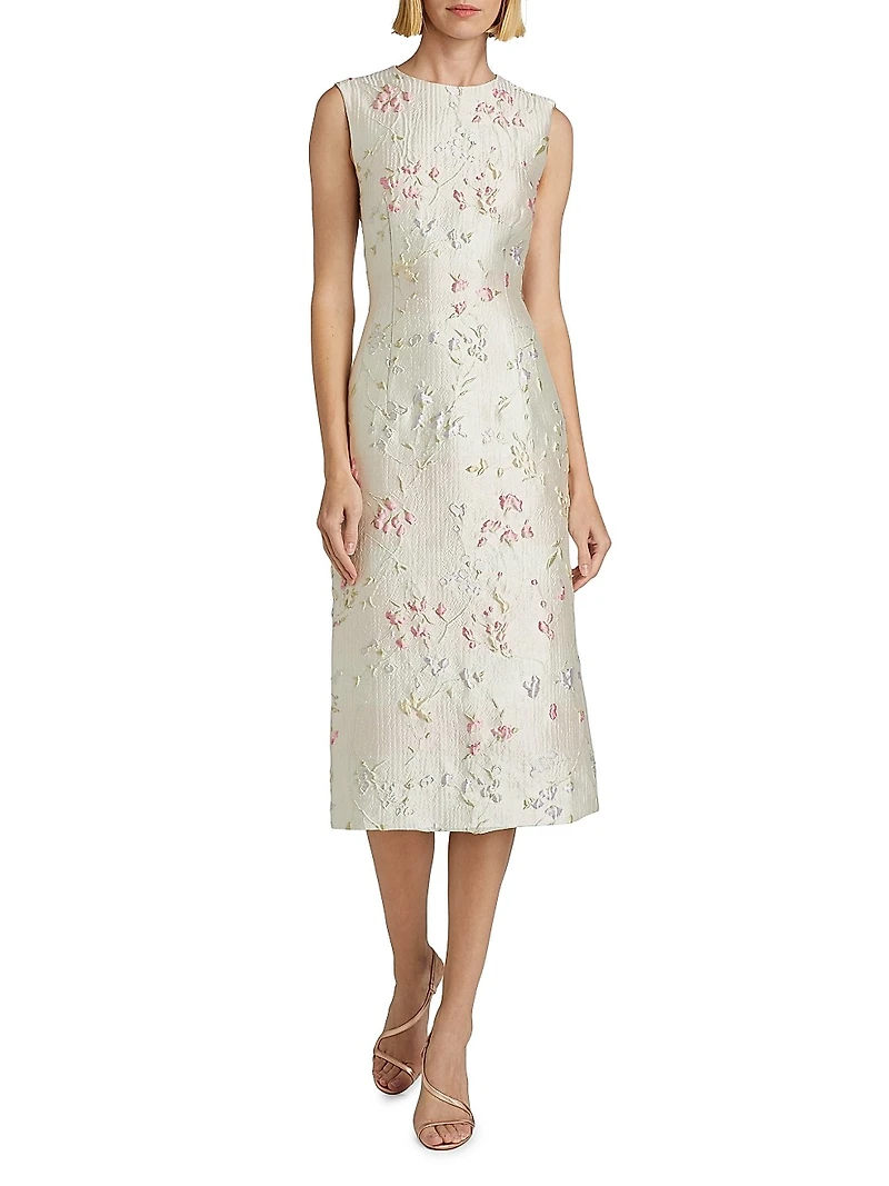 Floral Brocade Sheath Midi-Dress