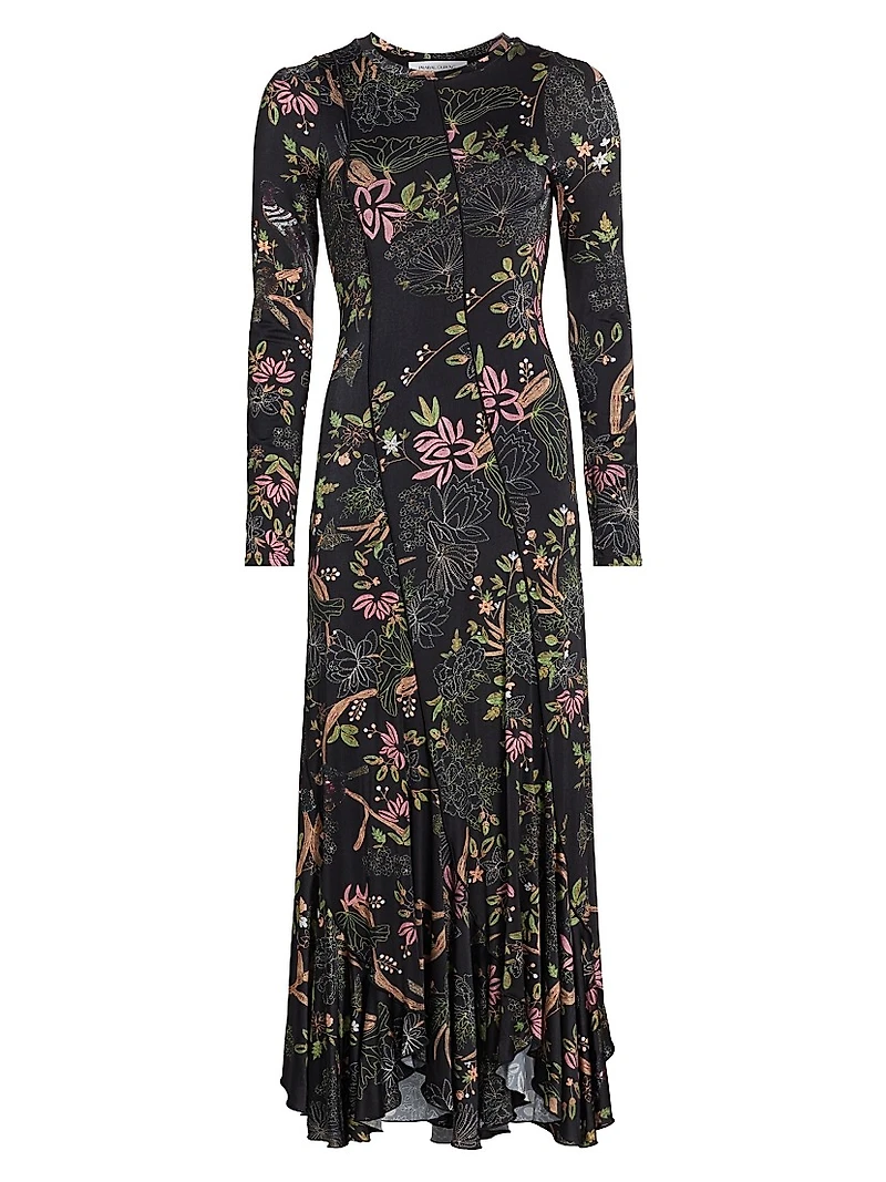 Diagonal-Seamed Jersey Midi-Dress