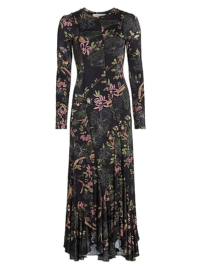 Diagonal-Seamed Jersey Midi-Dress