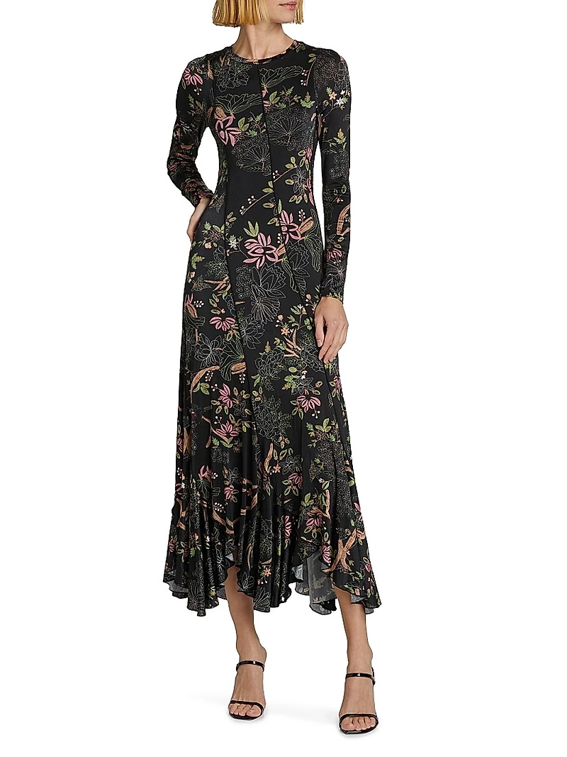 Diagonal-Seamed Jersey Midi-Dress