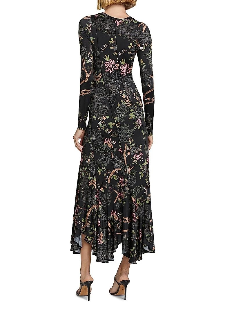 Diagonal-Seamed Jersey Midi-Dress