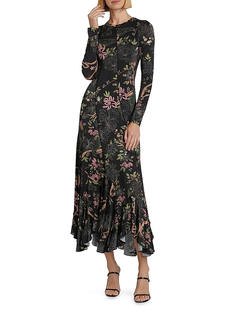 Diagonal-Seamed Jersey Midi-Dress