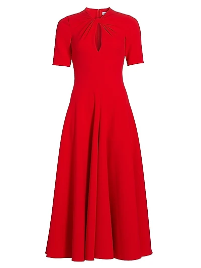 Twist-Neck Keyhole A-Line Midi Dress