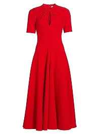Twist-Neck Keyhole A-Line Midi Dress