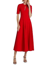 Twist-Neck Keyhole A-Line Midi Dress
