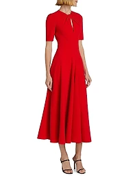 Twist-Neck Keyhole A-Line Midi Dress