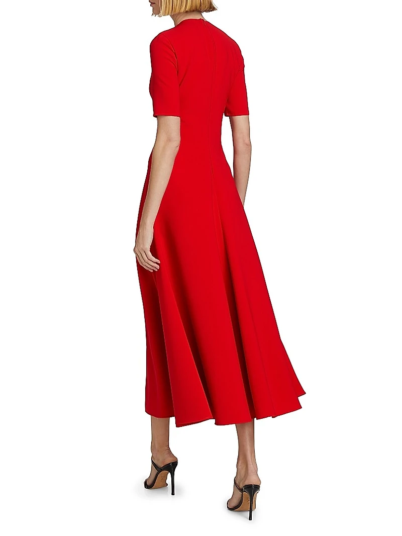 Twist-Neck Keyhole A-Line Midi Dress