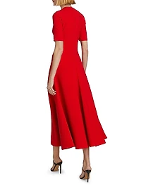Twist-Neck Keyhole A-Line Midi Dress